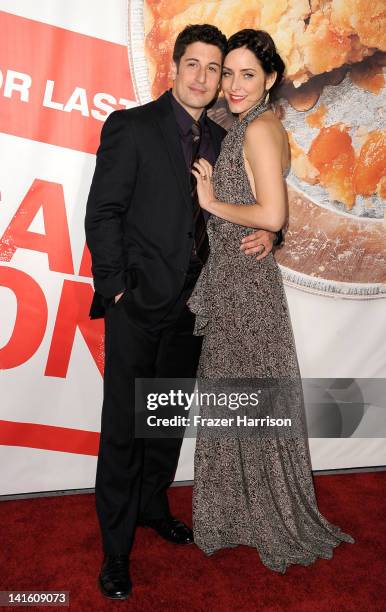 Actor Jason Biggs and actress Jenny Mollen arrive at the Premiere of Universal Pictures' "American Reunion" at Grauman's Chinese Theatre on March 19,...