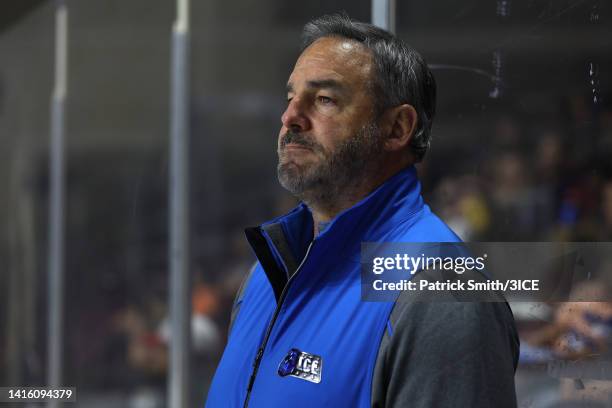 Head Coach John LeClair of Team LeClair looks on against Team Murphy in the 2022 3ICE Patrick Cup Championship Consolation game at the Orleans Arena...