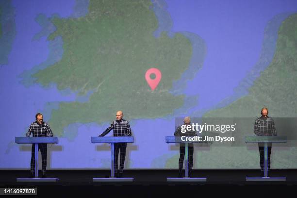 Ralf Hütter, Fritz Hilpert, Henning Schmitz and Falk Grieffenhagen of Kraftwerk perform during Field Day, as part of the All Points East festival at...