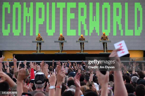 Ralf Hütter, Fritz Hilpert, Henning Schmitz and Falk Grieffenhagen of Kraftwerk perform during Field Day, as part of the All Points East festival at...