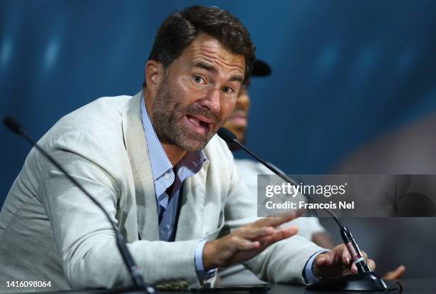 Eddie Hearn, Boxing Promoter and Chairman of Matchroom Sport speaks during a press conference after the Rage on the Red Sea Heavyweight Title Fight...