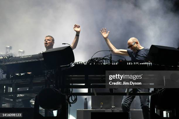 Tom Rowlands and Ed Simons of The Chemical Brothers perform during Field Day, as part of the All Points East festival at Victoria Park on August 20,...