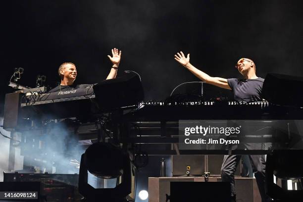 Tom Rowlands and Ed Simons of The Chemical Brothers perform during Field Day, as part of the All Points East festival at Victoria Park on August 20,...