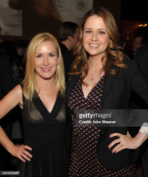 Actresses Angela Kinsey and Jenna Fischer attend the 2012 Tribeca Film Festival And American Express LA Reception at The Beverly Hilton Hotel on...