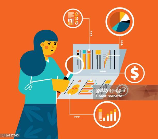 document analysis - businesswoman - explore data stock illustrations