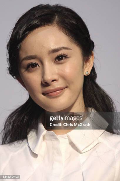 Actress Yang Mi attends the "Painted Skin 2" Press Conference as part of the Hong Kong International Film Festival at the Hong Kong Convention and...