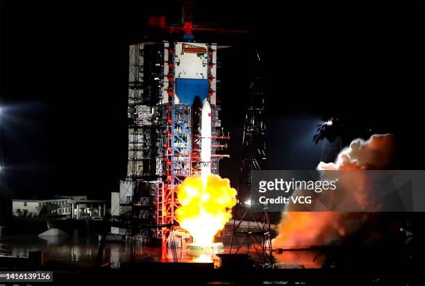 Long March-2D carrier rocket carrying a remote sensing satellite group blasts off from the Xichang Satellite Launch Center on August 20, 2022 in...