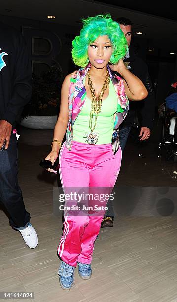 Singer Nicki Minaj arrives at Narita International Airport on March 20, 2012 in Narita, Japan.