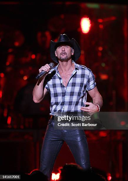 Tim McGraw performs live on stage at Rod Laver Arena on March 20, 2012 in Melbourne, Australia.