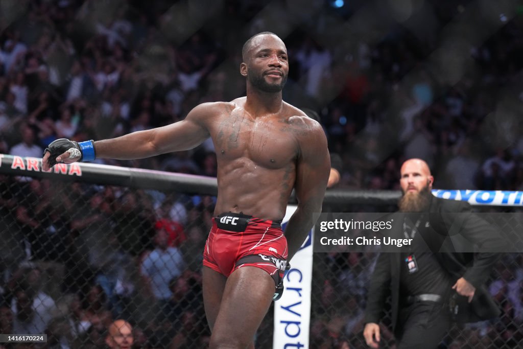 Usman Rgh Leon Edwards of Jamaica reacts after defeating Kamaru Usman of... News ...