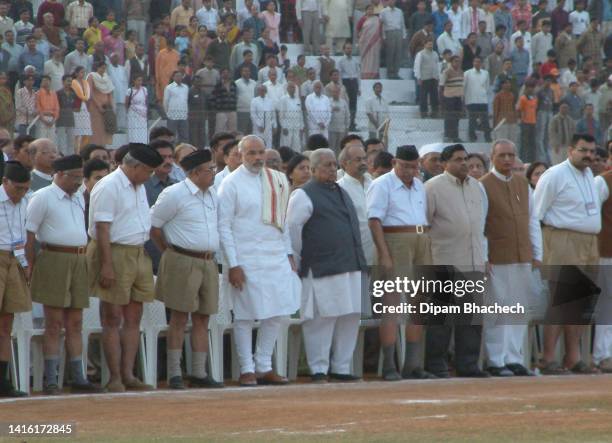 Narendra Modi with Keshubhai Patel at RSS Rally in Ahmedabad Gujarat India on 1st january 2006.