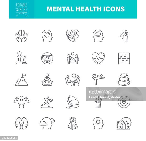 illustrazioni stock, clip art, cartoni animati e icone di tendenza di icone di salute mentale tratto modificabile - salute mentale