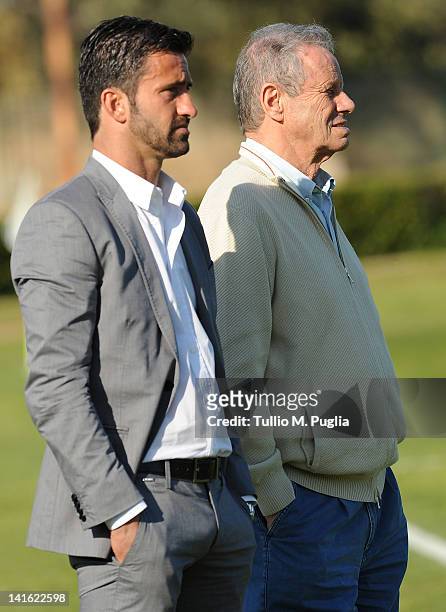 Christian Panucci and President of Palermo Maurizio Zamparini look on after his presentation as a technical director for US Citta di Palermo at...