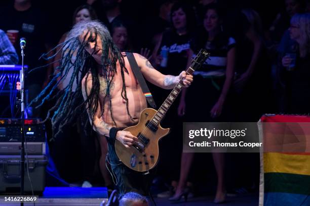 Guitarist Eric Melvin of NOFX at the Punk in Drublic Craft Beer & Music Festival at Fiddler's Green Amphitheatre on August 20, 2022 in Englewood,...