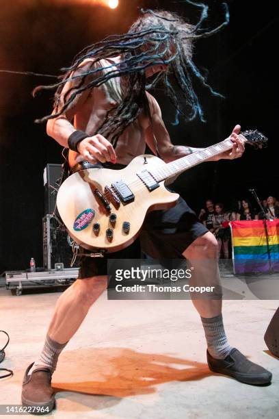 Guitarist Eric Melvin of NOFX at the Punk in Drublic Craft Beer & Music Festival at Fiddler's Green Amphitheatre on August 20, 2022 in Englewood,...