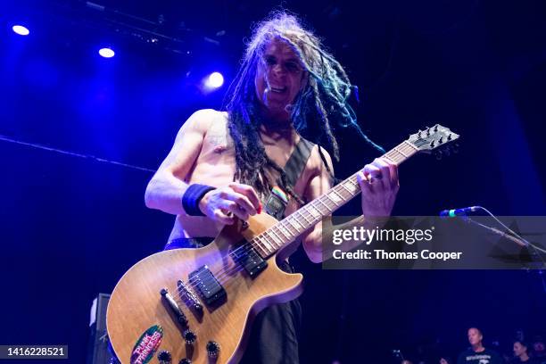 Guitarist Eric Melvin of NOFX at the Punk in Drublic Craft Beer & Music Festival at Fiddler's Green Amphitheatre on August 20, 2022 in Englewood,...