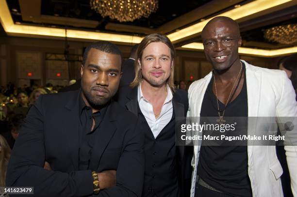 Musician Kanye West, actor Brad Pitt and singer Seal attend A Night To Make It Right Gala at the Hyatt Regency New Orleans on March 10, 2012 in New...