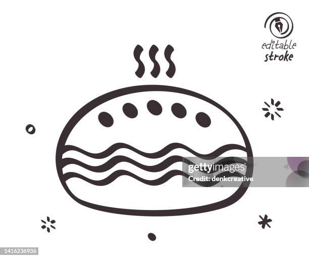 playful line illustration for pancake recipe - pancake stock illustrations