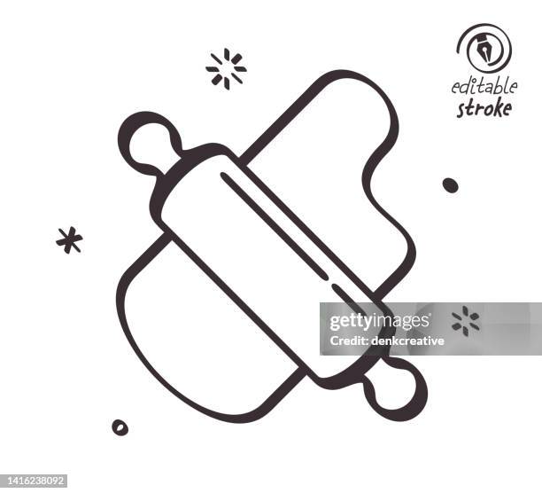 playful line illustration for rolling pin - kneading bread stock illustrations