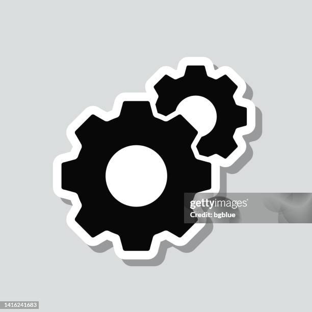 settings - gears. icon sticker on gray background - spinning wheel stock illustrations