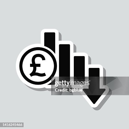 Pound rate decrease. Icon sticker on gray background Pound rate decrease. Icon sticker on gray background
