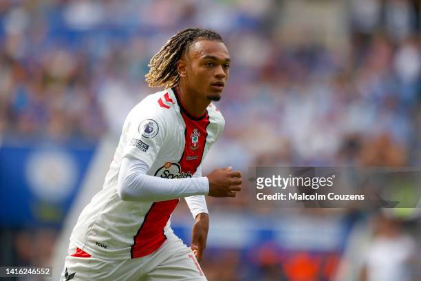 Sekou Mara of Southampton looks on during the Premier League match between Leicester City and Southampton FC at The King Power Stadium on August 20,...