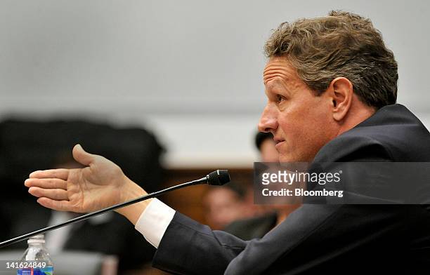 Timothy F. Geithner, U.S. Treasury secretary, testifies before the House Financial Services Committee in Washington, D.C., U.S., on Tuesday, March...