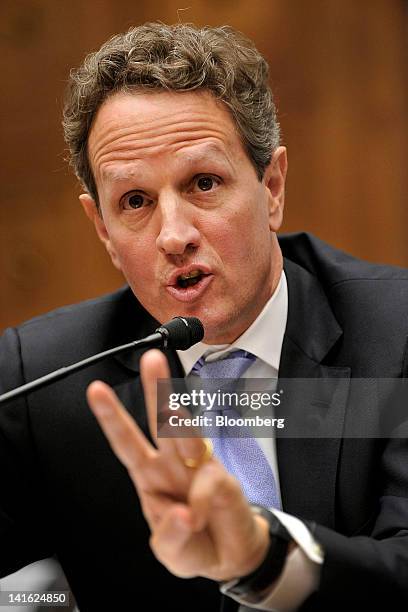 Timothy F. Geithner, U.S. Treasury secretary, testifies before the House Financial Services Committee in Washington, D.C., U.S., on Tuesday, March...