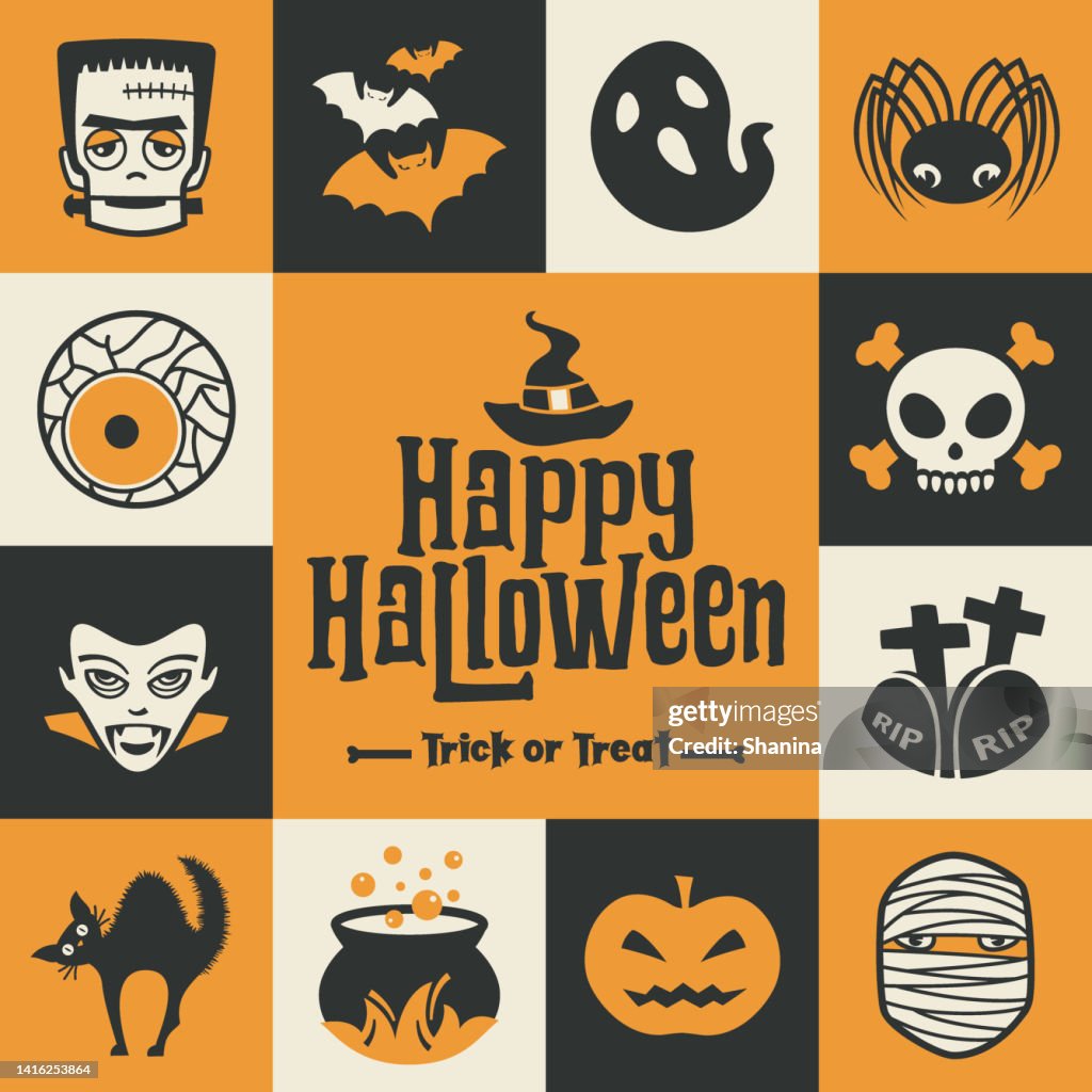 Halloween quadratische Grußkarte - schwarz und gelb