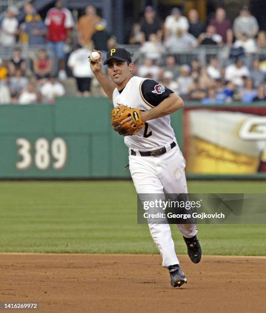 Shortstop Jack Wilson of the Pittsburgh Pirates throws the ball to first base during a Major League Baseball game against the Milwaukee Brewers at...