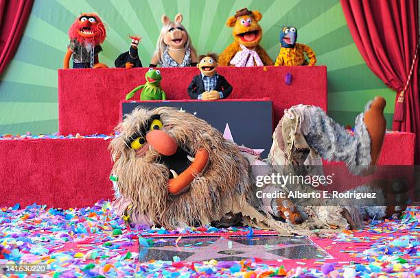 Muppets Animal, Pepe, Miss Piggy, Fozzie, Gonzo, Kermit, Walter and Sweetums attend the Inimitable Muppets Hollywood Walk of Fame Star Ceremony on...