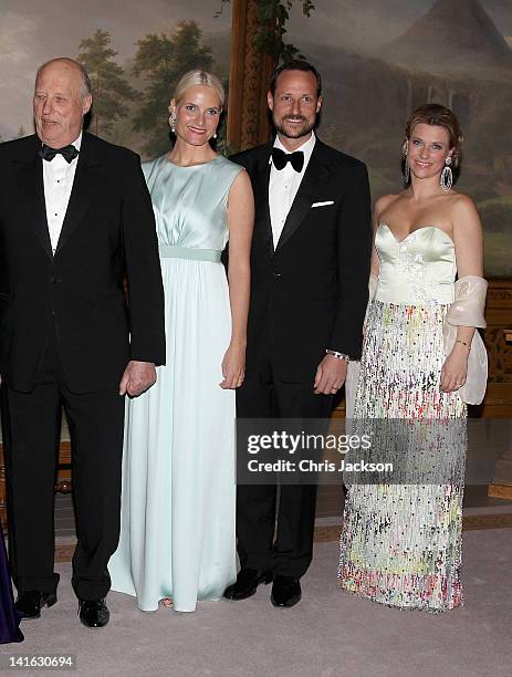 King Harald of Norway, Crown Princess Mette-Marit of Norway,Crown Prince Haakon of Norway and Princess Martha-Louise of Norway attends an official...