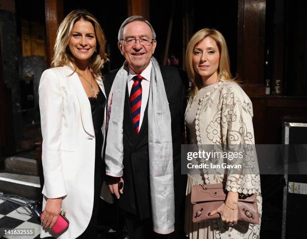 Princess Tatiana of Greece, Constantine II of Greece and Crown Princess Marie Chantal of Greece pose backstage at the Celia Kritharioti Spring/Summer...