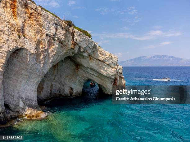 The Blue Caves on August 11, 2022 in Zakinthos, Greece.The Blue Caves are one of the most popular attractions in Zakinthos you can visit them with...