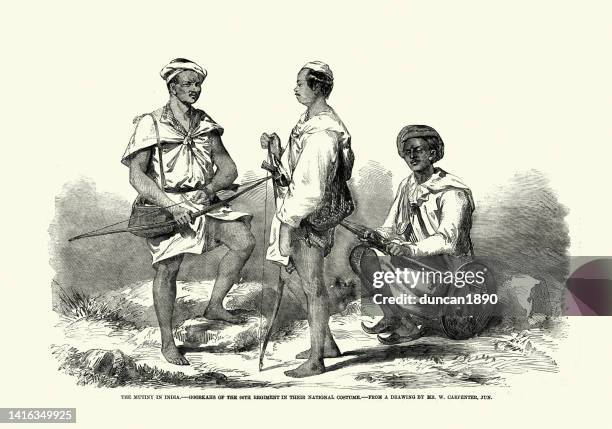 soldaten des 66. gurkhas-regiments (goorkhas) in nationaltracht, 1858 - nepal stock-grafiken, -clipart, -cartoons und -symbole