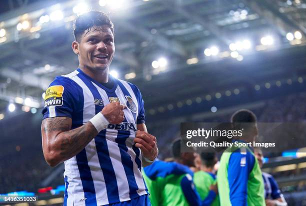 Francisco Evanilson de Lima of FC Porto celebrates after scoring his team's first goal during the Liga Portugal Bwin match between FC Porto and...