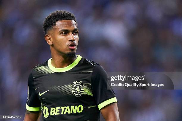 Marcus Edwards of Sporting CP looks on during the Liga Portugal Bwin match between FC Porto and Sporting CP at Estadio do Dragao on August 20, 2022...