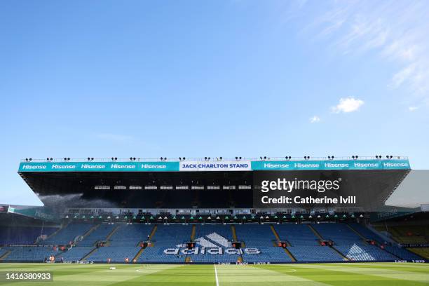 General view of the inside of the stadium prior to kick off of the Premier League match between Leeds United and Chelsea FC at Elland Road on August...