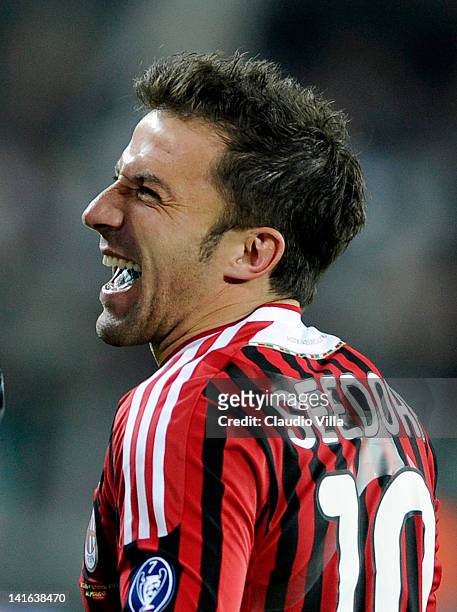 Alessandro Del Piero of Juventus FC celebrate after winning the Tim Cup semi final match between Juventus FC and AC Milan at Juventus Arena on March...