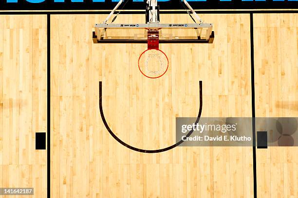 Playoffs: Aerial view of empty court with basket during Saint Louis vs Memphis game at Nationwide Arena. Equipment. Columbus, OH, USA 3/16/2012...