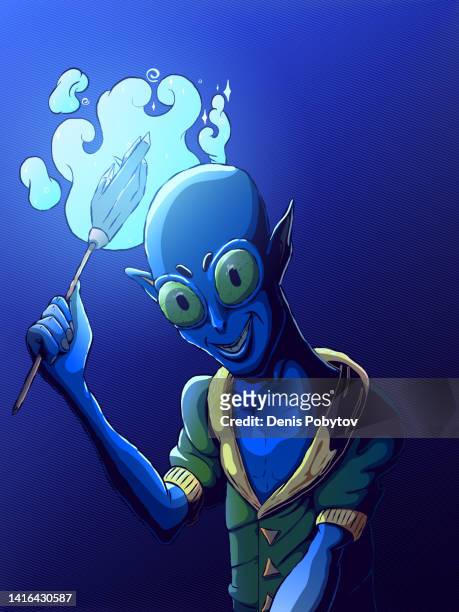 cartoon fantasy illustration - goblin wizard. - hand magic wand stock illustrations