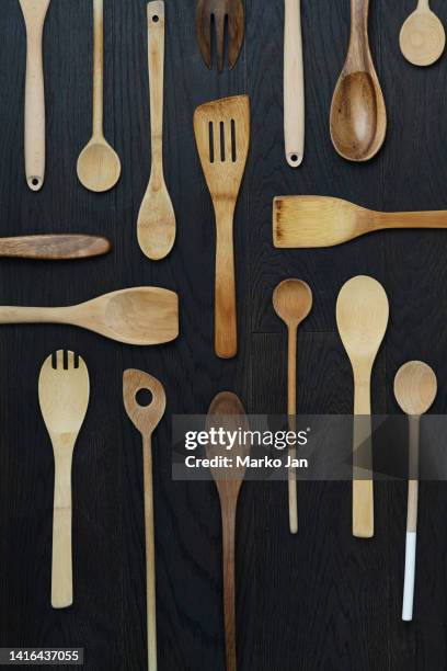 cooking wooden spoons art - cooking utensil stock pictures, royalty-free photos & images