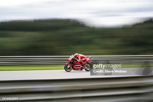 Francesco Bagnaia of Italy and Ducati Lenovo Team rides during the race of the CryptoDATA MotoGP of Austria at Red Bull Ring on August 21, 2022 in...