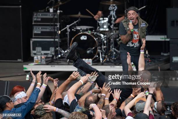 Jason Navarro of The Suicide Machines at the Punk in Drublic Craft Beer & Music Festival at Fiddler's Green Amphitheatre on August 20, 2022 in...
