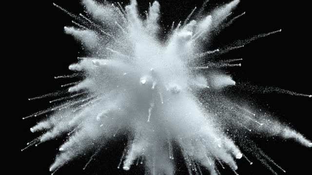 White Explosion Colorful of Particles Powder Background 3d Animation. Bright Snow Burst Paint in Slowmotion. Abstract Graphic Exploding. Visual Effect Blowup Ice. Wave Splash Dust Backdrop Close-up