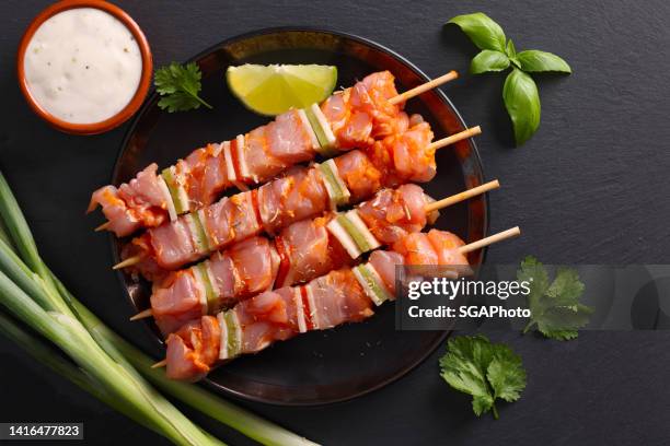 chicken and turkey kebab - marinated stock pictures, royalty-free photos & images