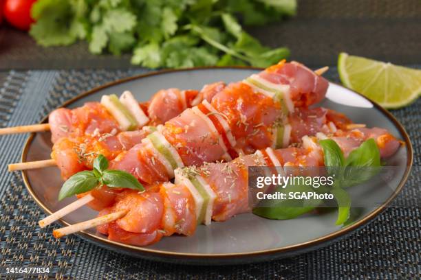 chicken and turkey kebab - raw chicken stockfoto's en -beelden