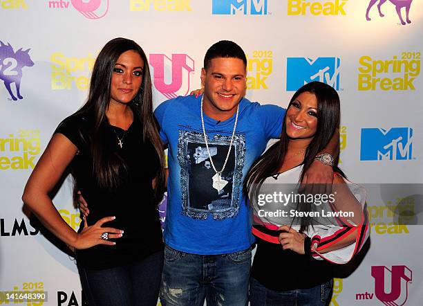 Television personalities Sammi "Sweetheart" Giancola, Ronnie Ortiz-Magro and Deena Nicole Cortese arrive for Screening party for "The Cabin In The...