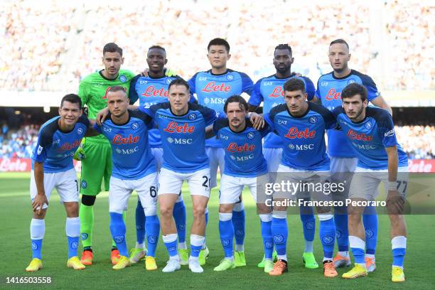 Players of Napoli pose for a team photograph prior to kick off of the Serie A match between Napoli and Monza at Stadio Diego Armando Maradona on...