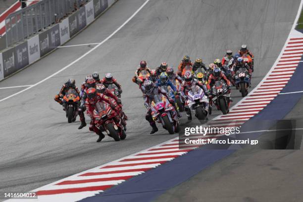 Francesco Bagnaia of Italy and Ducati Lenovo Team leads the field during the MotoGP race during the MotoGP of Austria - Race at Red Bull Ring on...